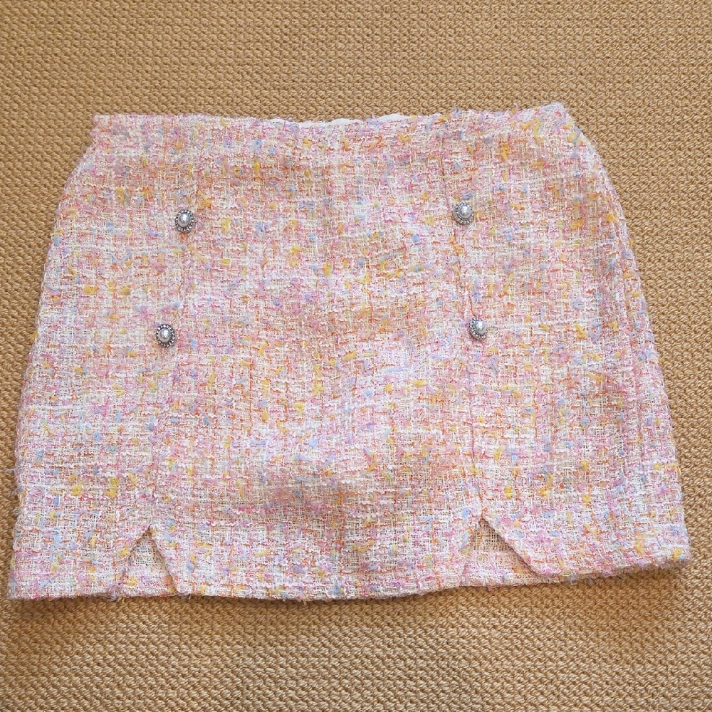 BCBGirls Pink and Yellow Tweed Skirt